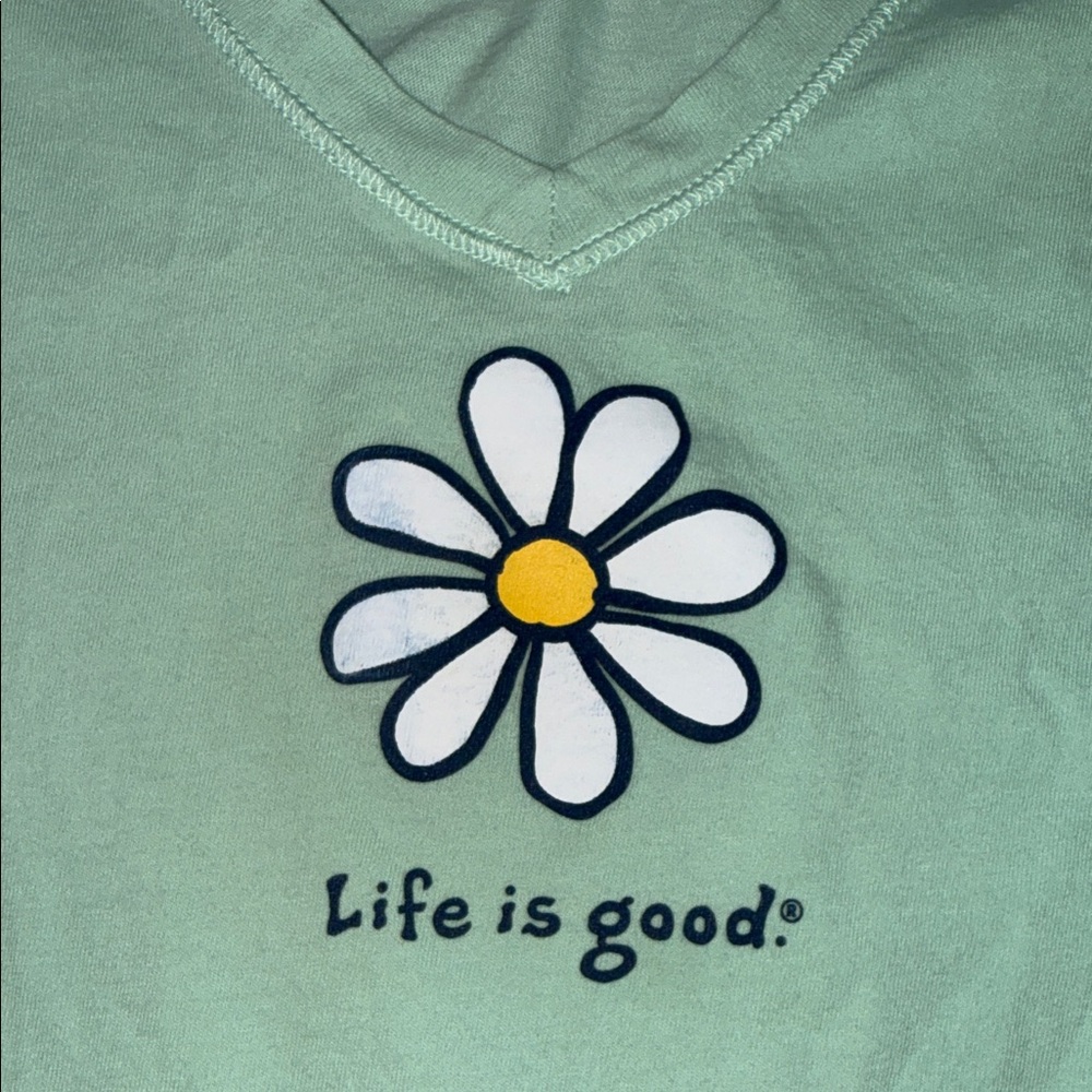 Life Is Good Mint Green V-Neck Daisy Graphic Tee - Picture 3 of 5